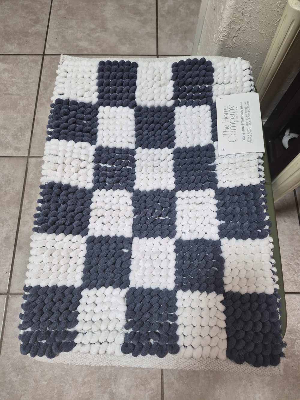 Navy and White Checker Bath Rug